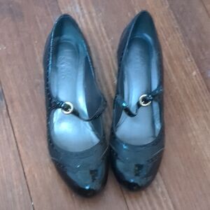 Franco Sarto Black Heels with Gold Accent